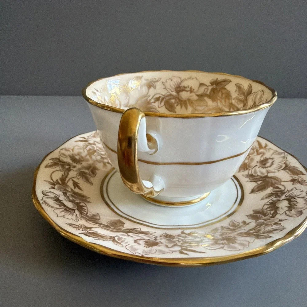 Vintage 1950s Adderley Fine Bone China Demitasse & Saucer Pink and Gold England